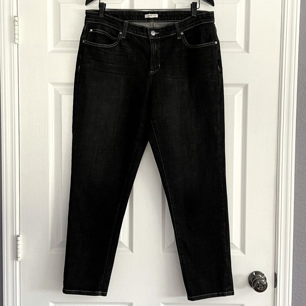 Eileen Fisher black jeans mid rise stretch organic cotton blend size 12